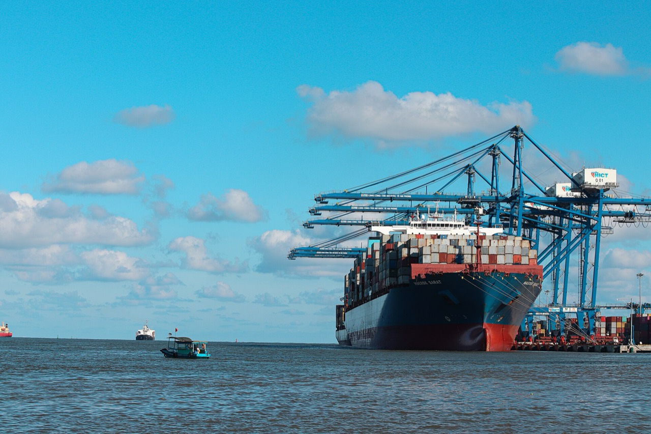 Container ship alongside a terminal quay