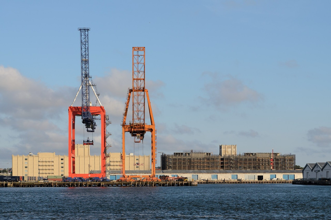 Stacked containers at a container terminal